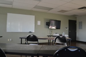 Lecture  hall with a TV used for lectures and presentations